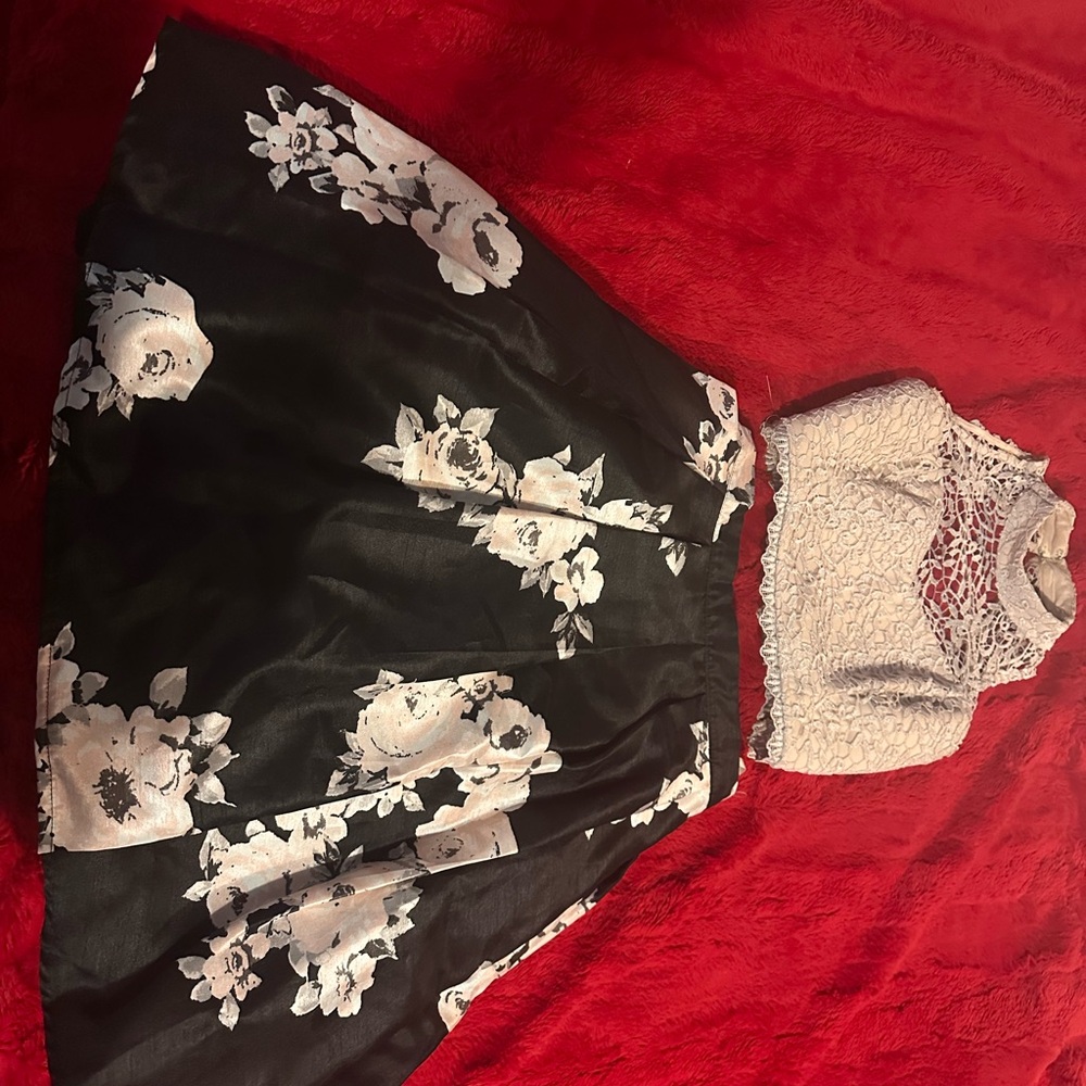 Sequin Hearts Black and White Floral Kids Dress
